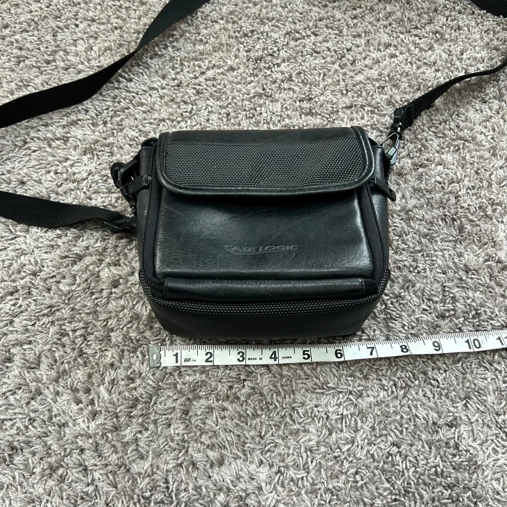Vintage 90s Case Logic Black Faux Leather Bag Crossbody Padded Utility Tech Case